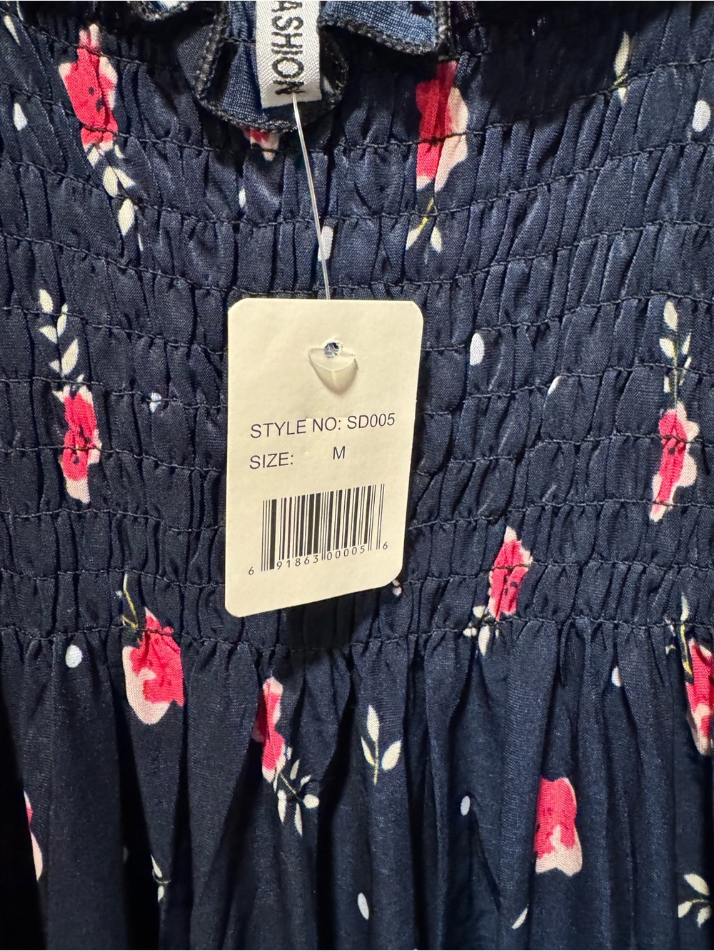 Navy Floral Smocked Sundress with Pink Accent Flowers size medium - Picture 4 of 6